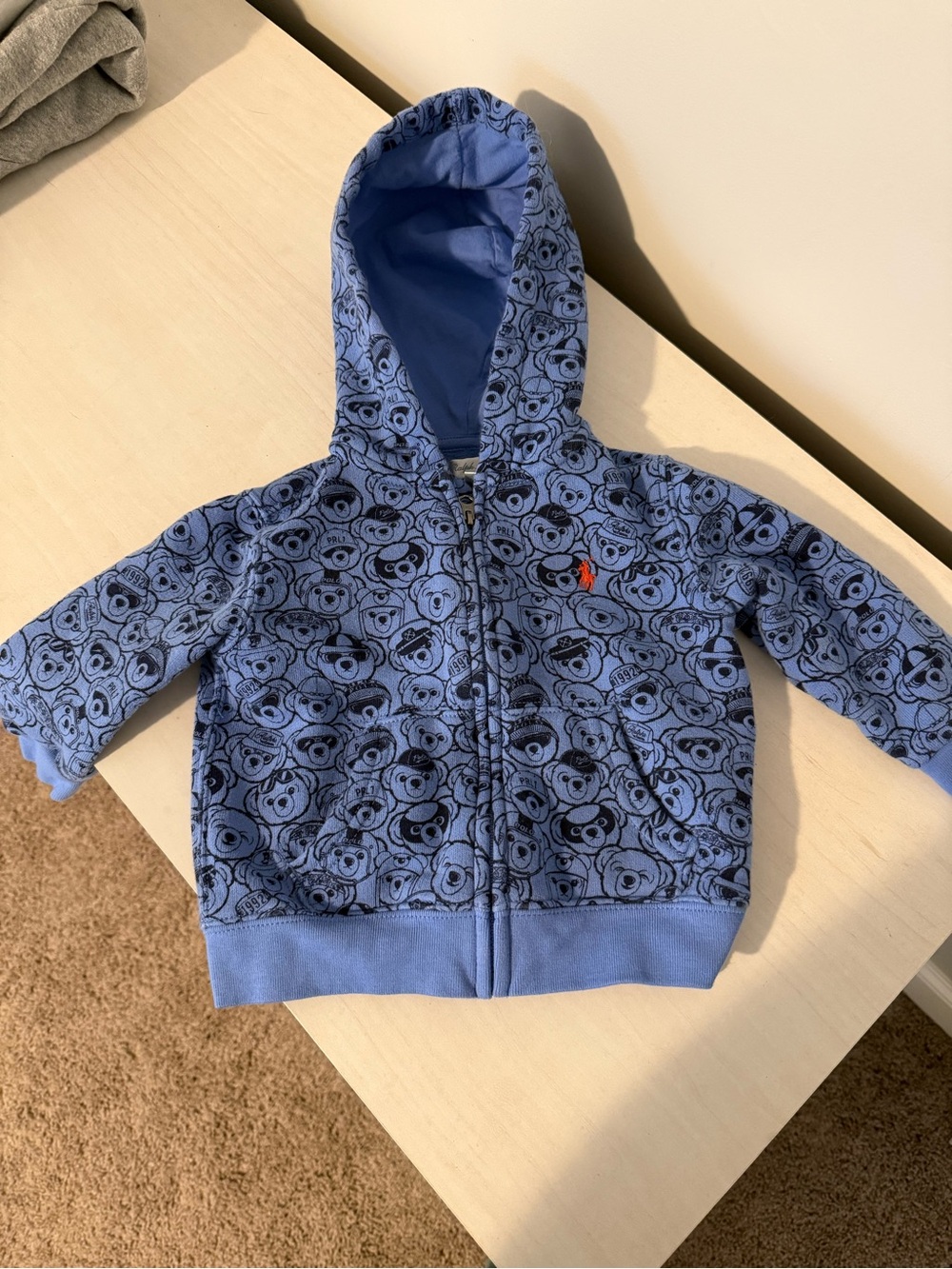 Ralph Lauren Blue Hooded Zip Sweatshirt with Bear Face Print